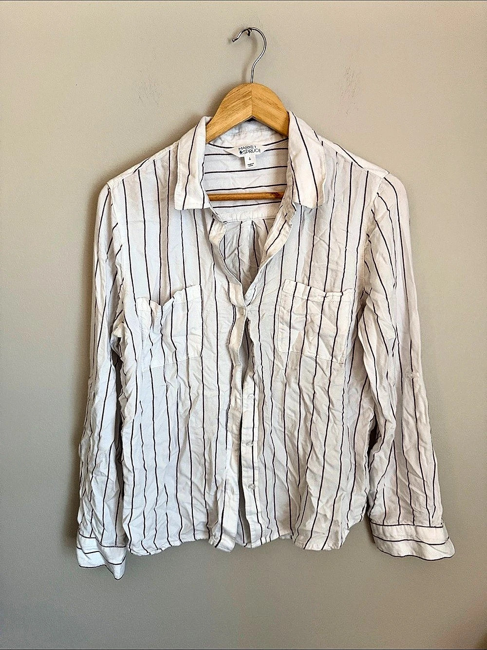 Market & Spruce Striped Button Down Shirt in White & Purple Large